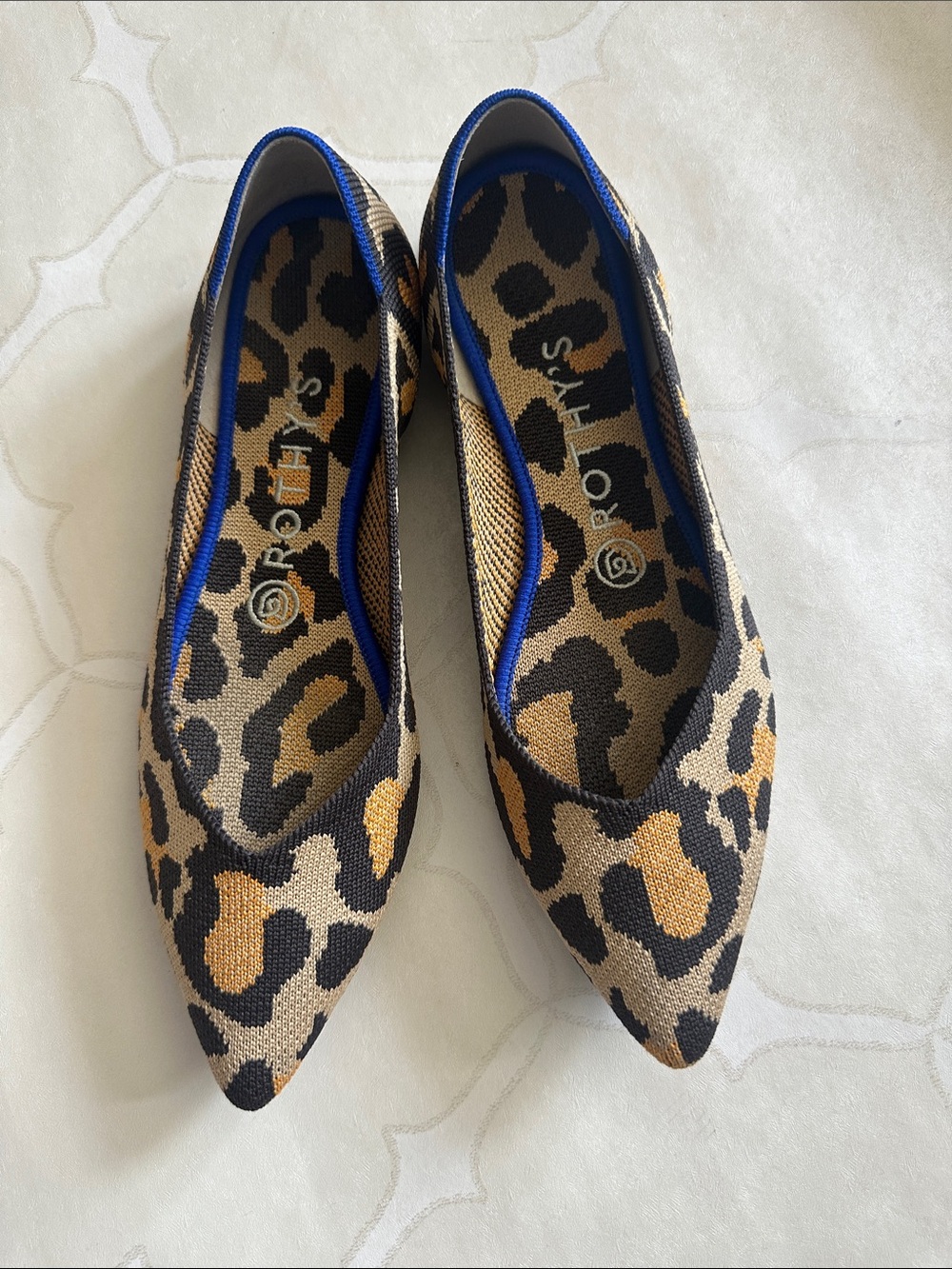 Rothy’s The Point Big Cat Print Pointed-Toe Ballet Flats in Brown